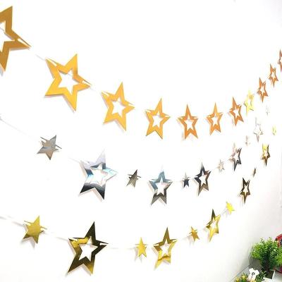 Cina Party Decorative Gold And Silver Star Garland Metallic Glitter Hanging Star Garland in vendita