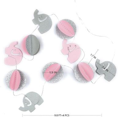 China Baby Shower Digital Printing Glitter Paper Hanging  3D Pink Elephant Garland for sale