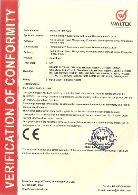 CE - Hunan Xiangyi Laboratory Instrument Development Co., Ltd.