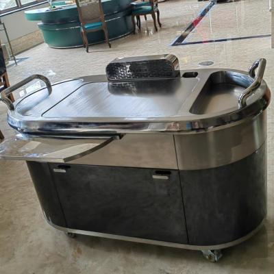 China Electromagnetic Mobile Teppanyaki Grill Table Stainless Steel Smoke Down Exhaust for sale