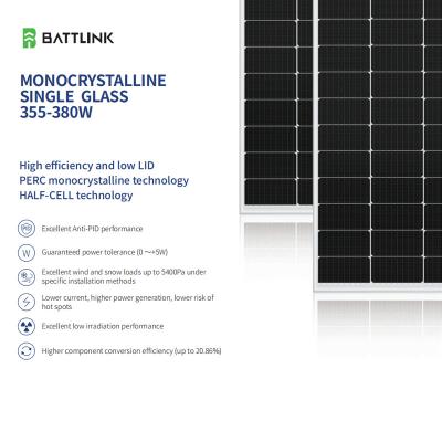 China Alto Eficiência Mono cristalino único Vidro 355-380W Painéis Solares PV Low LID PERC Anti-PID à venda