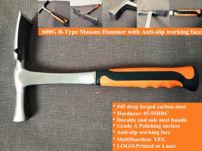 China 600G Forged steel Mason's hammer with grade A polishing surface, most durable quality and good price for sale