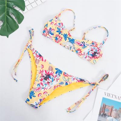 China Push Up bikini set With Floral Print Random Tropical Self Tie Bikini for sale