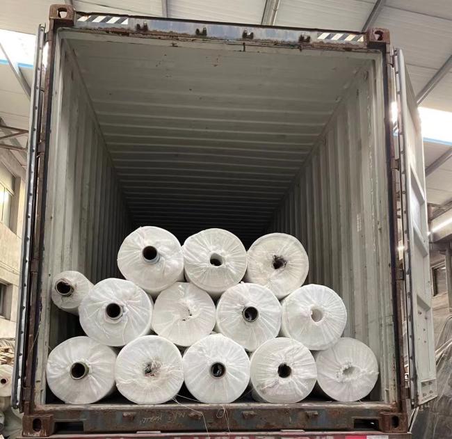 Geotextile fabric roll and material close-up