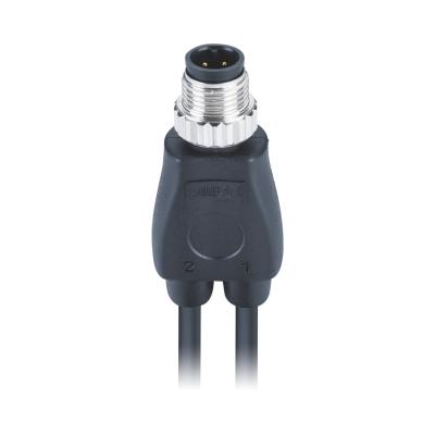China 3Pin M12 A Coded Male Connector Y Splitter Molded PVC Unshielded Cable for sale