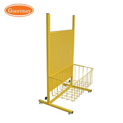 China Product Exhibition Stand with Basket Pegboard Metal Display Rack for sale