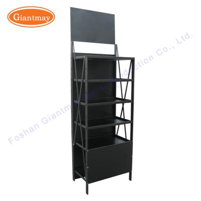China 5 Tiers Floor Standing Customized Black Metal Slatwall Display Shelf Units for sale