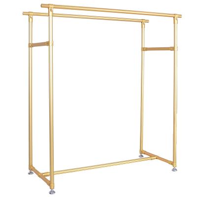 China Decoration Metal Cloth Display Rack For Shop / Store Gold Color for sale