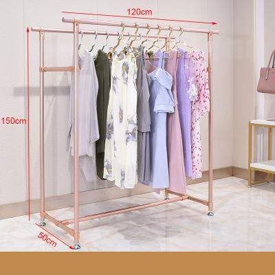 China Floor Standing Dress Cloth Display Rack Garment Store Drying Clothes Rack Stand for sale