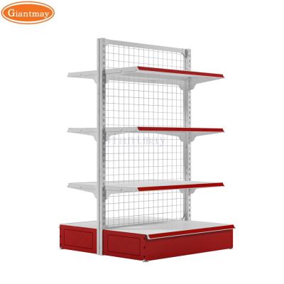 China Double Sides Retail Metal Supermarket Shelf Display Racks For Groceries And Snacks for sale