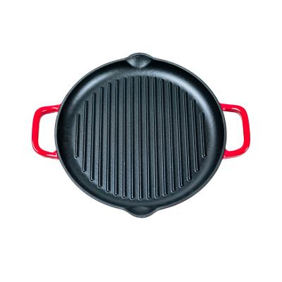 China Two Handles Cast Iron Frying Pan Enamel Coating Stove Top Grill Pan for sale