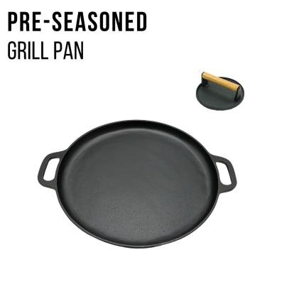 China Classic Style Cast Iron Frying Pan Pre Seasoned Pizza Pan For Grill for sale