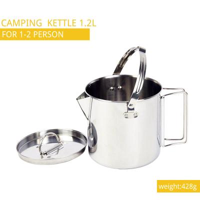 China 1.2L Stainless Steel Camping Tea Kettle with Folding Handles for sale