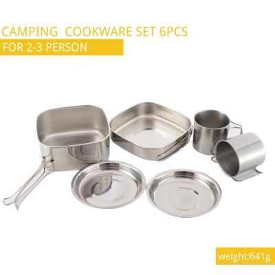 China 6pcs/Set Camping Cook Set acero inoxidable plata pulido acabado en venta