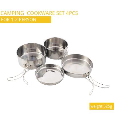 China Easy Clean  Stainless Steel Camping Cookware For Picnic 4pcs/Set for sale