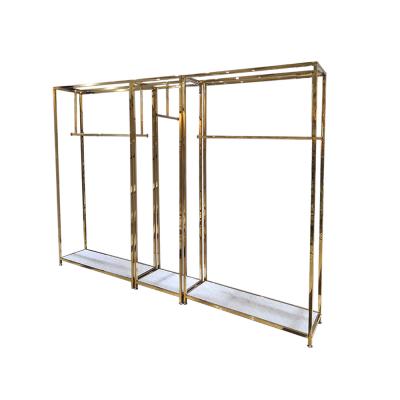 China Gold Retail Store Metal Display Fixture Cloth Shop Display Stands Racks Steel for sale