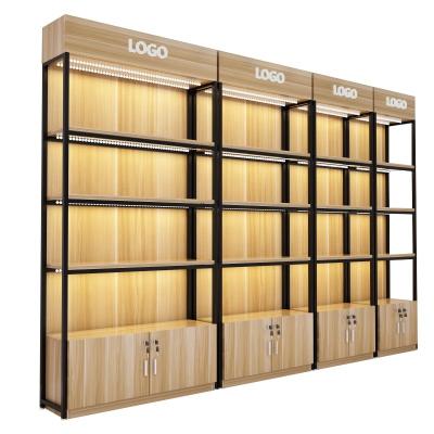 China Commercial Wood Display Shelving Gondola Rack Metal Grocery Store for sale