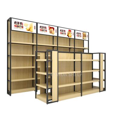 中国 倉庫パレット貯蔵は小売店の表示に棚に置く二重側面木ゴンドラを悩ます 販売のため