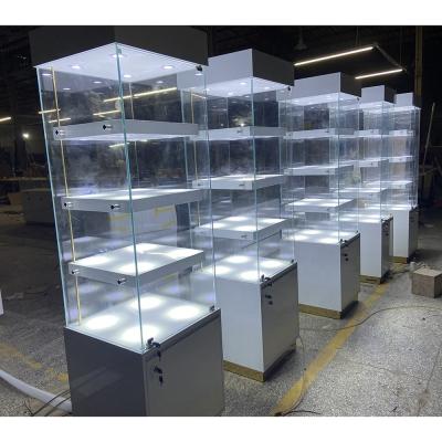 China Clear Jewelry Display Rack Glass Case Stand Showcase Silver Kiosk For Mall for sale