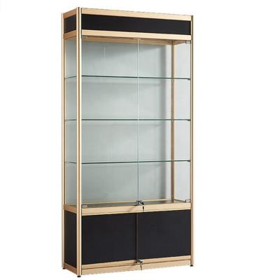 China Plexi Glass Display Racks For Cosmetics Wooden Cabinet Floor Store Shelves With Lock for sale