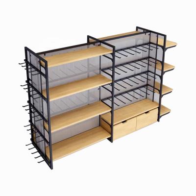 China Wall Wooden Supermarket Racks Convenience Store Shelves for sale