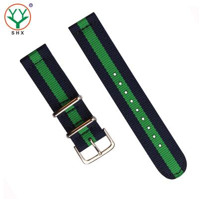 China Striped 24mm Velcro Watch Strap , Nato 2 Piece Nylon Watch Strap for sale