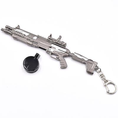 China Silver submachine gun Ape x shooting game Stock Customer customized requirements mini metal gun models keychain 16 cm for sale