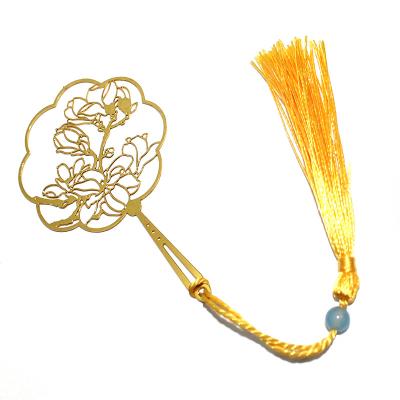 China Brass Zinc Alloy Jewelry Chinese Traditional Fan Shape Custom Metal Bookmarks for sale