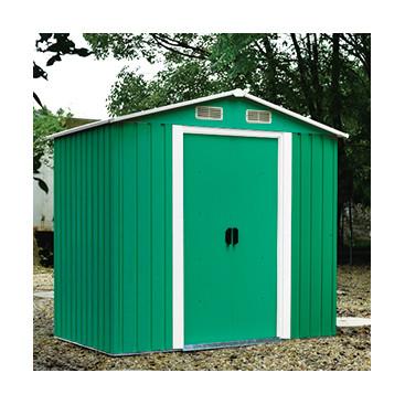 China 6x10ft 8x10ft Apex Roof Metal Shed , Galvanized Steel Garden Shed With Sliding Doors for sale