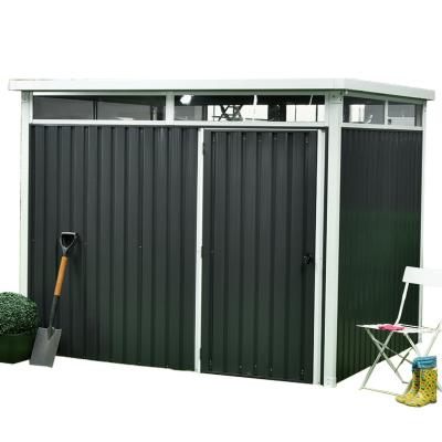 China 16x8ft 10ftx8ft Pent Roof Metal Shed 187cm 0.3mm Lockable Door With Metal Foundation for sale