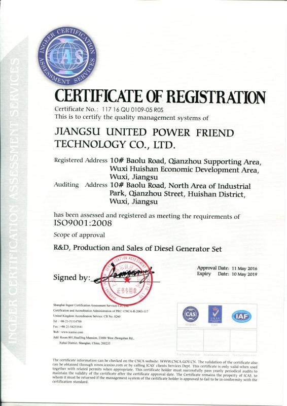 ISO9001 - Jiangsu United Power Friend Technology Co., Ltd.