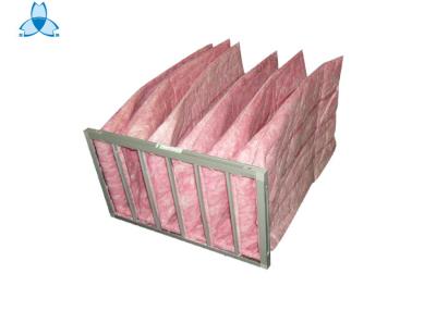 China Pink F7 Air Filter Aluminum Alloy Frame , 6 Pockets Air Handler Filters for sale