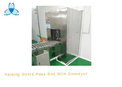 China Automatic Raising Doors Air Shower Pass Box With Conveyor Rollers Stainless Steel 304 for sale