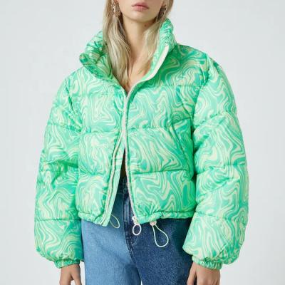 China Winter wear warm printing cropped women winter puffer jacket short padded jacket for sale