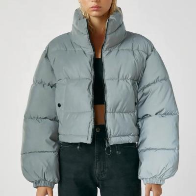 China Winter wear warm reflective cropped women winter puffer jacket short padded jacket for sale