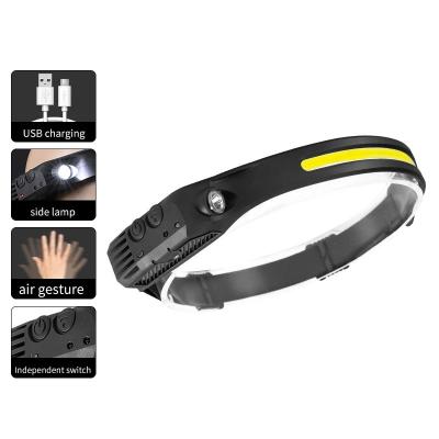 China Induction Headlamp COB LED Head Lamp with Built-in Battery Flashlight USB Rechargeable Head Lamp Lighting Modes for sale
