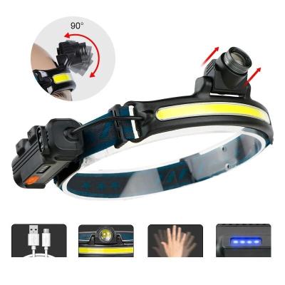 China USB Rechargeable Induction Headlamp Zoom COB LED Head Lamp Built in Battery Flashlight Multifunction 6 Modes Head Torch for sale