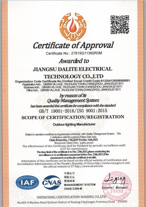 Quality Management System - JIANGSU DALITE ELECTRICAL TECHNOLOGY CO.,LTD
