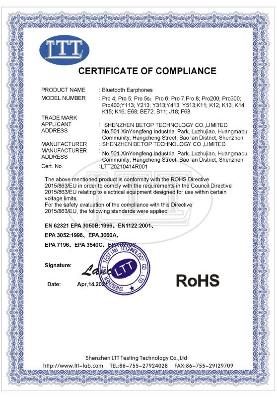 RoHS - Shenzhen Betop Technology Co., Ltd.
