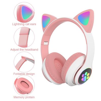 China Bule Tooth Earphone LED Wireless Headphones Cat Ears Headset Gaming Noise Canceling Stereo Wireless Headphones for sale