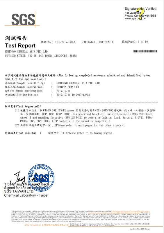 PMMA SGS Report - ChenMu Lighting technology co., Ltd.