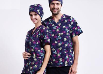 China V Neck Printing Scrubs Medical Uniforms , Fancy Pattern Cool Medical T Shirts for sale