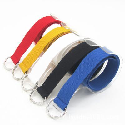 China Canvas Knitted Belt 110cm Double D Ring Belt Unisex Cotton Web for sale