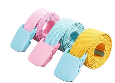 China Candy Color Cotton 120cm Length Knitted Belt Alloy Buckle Woven Canvas Belt for sale