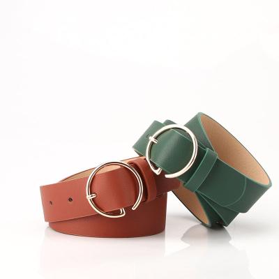 China Female Strap Pu Leather Belts 104cm Round Buckle Belt for sale