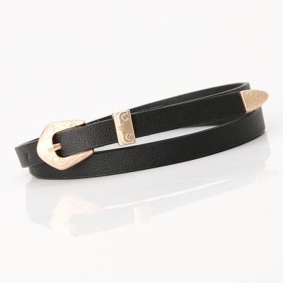 China Woman Waist Black Skinny Leather Belt 1.1cm Designer PU Strap for sale