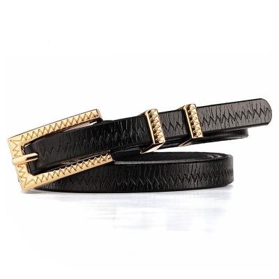 China Decorative Women Leather Belt 90cm Thin Gold Belt Ladies Metal for sale