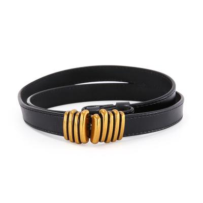 China Fashion Fancy Belts For Ladies Alloy Pin Thin Gold Belt Custom 1.8cm for sale