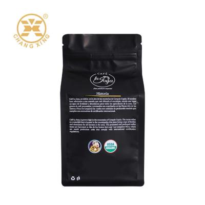 China Printed Black Empty 500g Compostable Coffee Bags One Way Valve Flat Bottom With Zipper for sale