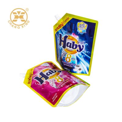 China Custom Printed Liquid Bag Plastic Detergent Packaging Bag Stand Up Pouch With Corner Spout à venda